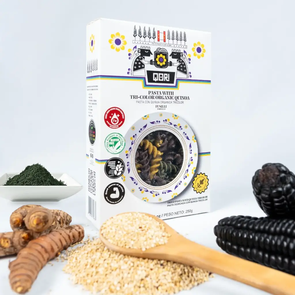 Pasta Con Quinua Orgánica 75%  Fusilli Tricolor QORI 250 Gr