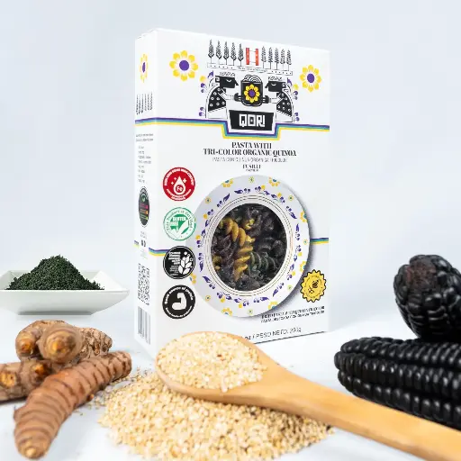 Pasta Con Quinua Orgánica 75%  Fusilli Tricolor QORI 250 Gr